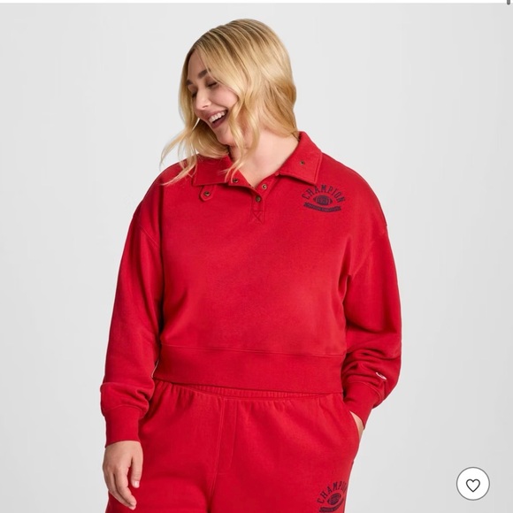 Champion Tops - Champion Women's Long Sleeve Fleece 1/4 Snap Cropped Pullover - Red XXL NWT
